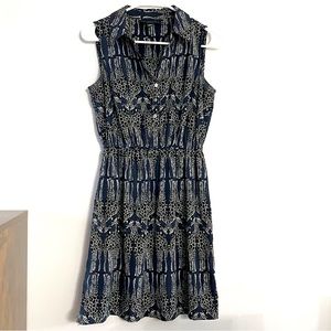 Alfani Sleeveless Collared Blue Black Giraffe Dress Cinch Waist Size 2